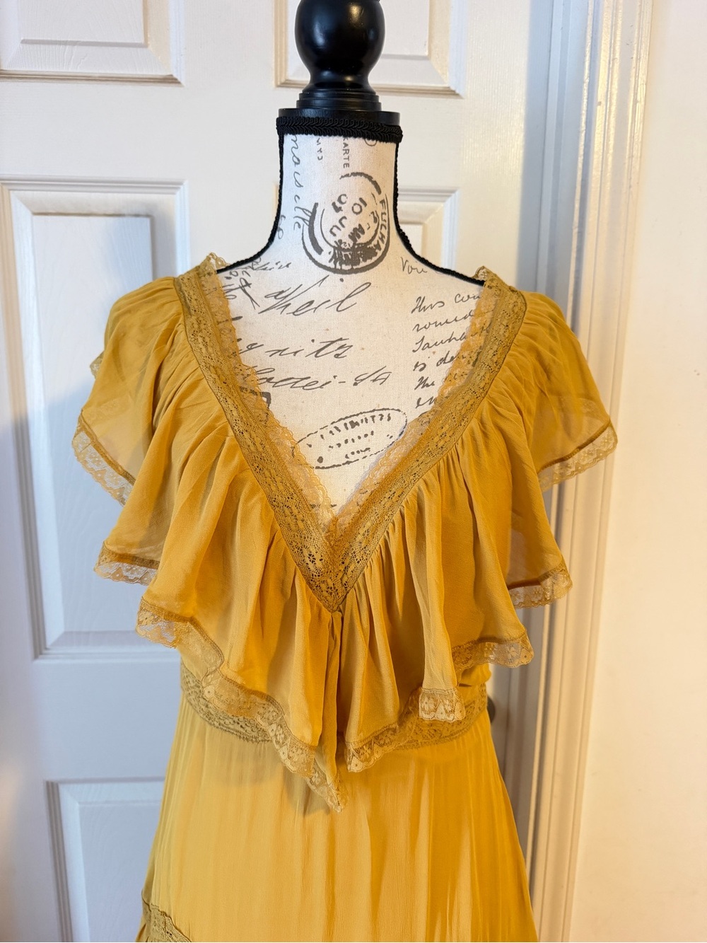 Anthropologie Mustard Ruffle Tiered Midi Dress - Picture 6 of 11